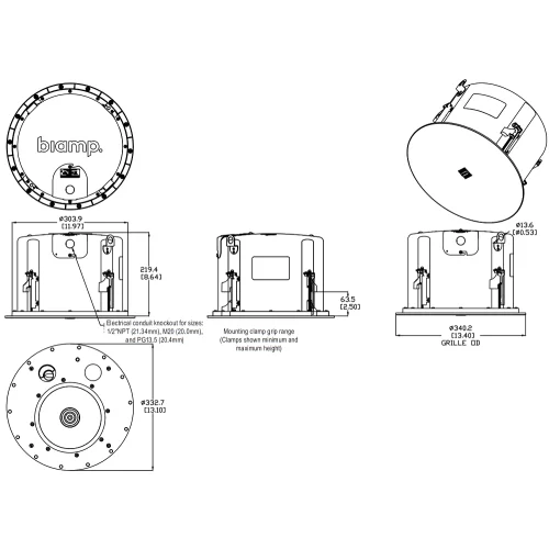 Biamp DX-IC8-W Встраиваемая АС, 30/60/120 Вт.-100 В; 150 Вт. - 8 Ом., 8"