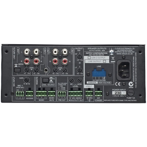 Cloud Electronics MA 60 MEDIA Трансляционный микшер-усилитель, 2х60 Вт., MP3