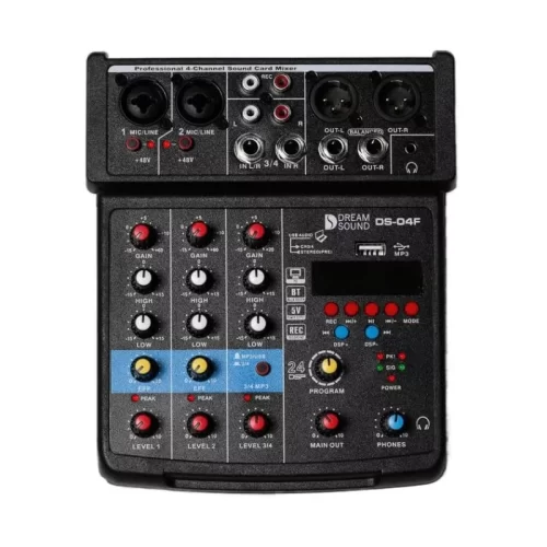 DreamSound DS-04F 4-канальный микшерный пульт, FX, MP3, Bluetooth