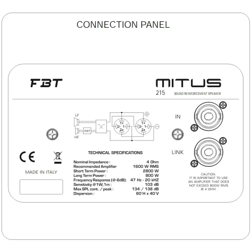 FBT MITUS 215 Пассивная АС, 1600 Вт., 2х15"