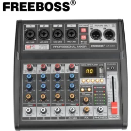 Freeboss AT-04M 4-канальный микшерный пульт, FX, MP3, Bluetooth