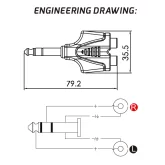 Roxtone RPAN330 Переходник Jack 6,3 мм стерео "папа" - 2 x RCA "мама"