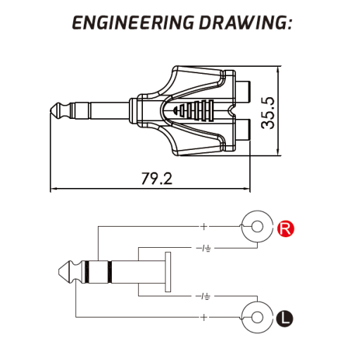 Roxtone RPAN330 Переходник Jack 6,3 мм стерео "папа" - 2 x RCA "мама"