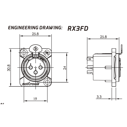 Roxtone RX3FD-BT Разъем контактный панельный XLR(3) «мама».