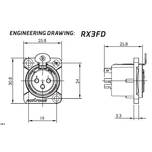 Roxtone RX3FD-NT Разъем контактный панельный XLR «мама»